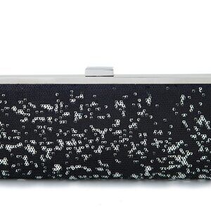 Style & Co Clutch Sequined Purse Black Silver Even